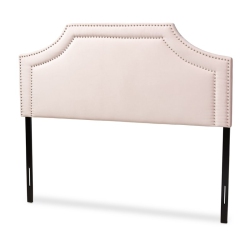 BOWERY HILL Velvet And Wood Queen Headboard In Light In Pink