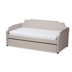 BOWERY HILL Upholstered Twin Size Daybed With Trundle Bed In Beige
