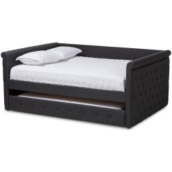 BOWERY HILL Tufted Full Daybed With Trundle In Dark In Grey