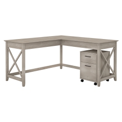BUSH Furniture Key West 60W L Shaped Desk With Drawers In Washed In Gray