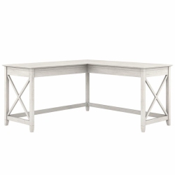 BUSH Key West 60W L Shaped Desk In Linen Oak - Engineered Wood In White