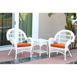 JECO INC. Jeco 3 Piece Wicker Conversation Set In White With Cushions In Orange