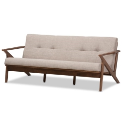 BOWERY HILL Fabric Sofa In Light Gray And Walnut In Brown