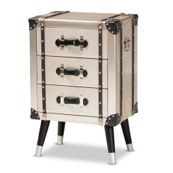 BOWERY HILL Finished Metal 3-Drawer Nightstand In Silver