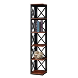 CONVENIENCE CONCEPTS Oxford Five-Tier Corner Bookcase In Cherry And Wood In Black