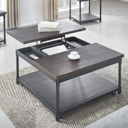 BOWERY HILL Smokey Oak And Metal Lift-Top Square Cocktail Table In Black