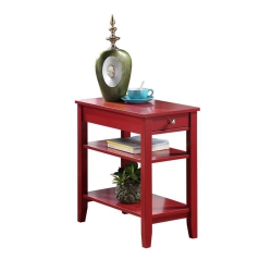 CONVENIENCE CONCEPTS American Heritage Three Tier End Table With Drawer In Wood Finish In Red