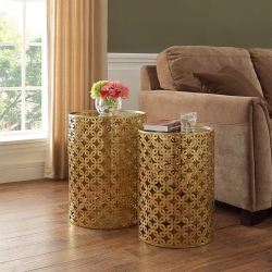 LINON Geometric Metal Nesting Table Set In In Gold