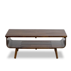 ASHCROFT Connor Mid-Century Modern Rectangular Solid Wood Coffee Table In In Brown
