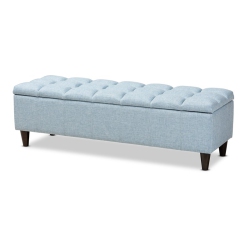 BOWERY HILL Tufted Fabric And Wood Storage Ottoman In In Light Blue