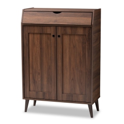 BAXTON STUDIO Cormier Walnut Finished 2-Door Wood Shoe Cabinet In Brown
