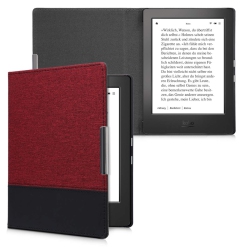HLD Kwmobile Case Compatible With Kobo Aura H2O Edition 1 - Pu Leather And Canvas E-Reader Cover - Dark Red/black