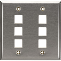 BLACK BOX Box Keystone Wallplate - Stainless Steel, Double-Gang, 6-Port