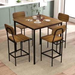 COSTWAY 5-Piece Industrial Dining Table Set W/ Counter Height Table & 4 Bar Stools