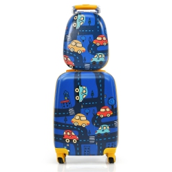 COSTWAY 2PC Kids Carry On Luggage Set 12" Backpack & 18" Rolling Suitcase for Travel