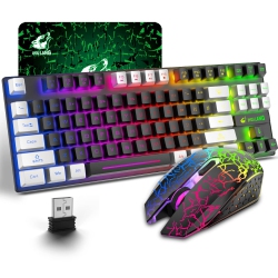HLD Wireless Gaming Keyboard And Mouse Combo With 87Key Rainbow Led Backlit Rechargeable 3800Mah Battery Mechanical Feel Anti-Gh