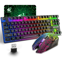 HLD Wireless Gaming Keyboard And Mouse Combo With 87 Key Rainbow Led Backlight Rechargeable 3800Mah Battery Mechanical Feel Anti