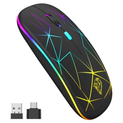 HLD Wireless Mouse, Slim Rechargeable Bluetooth Mouse, Led Dual Mode(Bluetooth 5.1+2.4G) Silent Mouse With USB Receiver And Type C