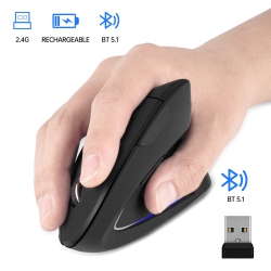 NAVOR Rechargeable Ergonomic Vertical Right-Handed Wireless Mouse Bluetooth 5.1 & 2.4G Adjustable 3 Level Dpi 800/1200/1600 Type-C Fast Charging