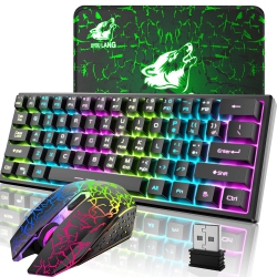 HLD Wireless Gaming Keyboard And Mouse Combo, 61 Key Rainbow Backlit Keyboard With Rechargeable 4000Mah, Mechanical Feel, Ergonomic