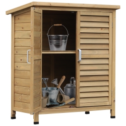 OUTSUNNY Wooden Garden Shed Outdoor Storage Cabinet \w 2 Door Unit Solid Fir Wood Garage Tool Organisation Cabinet Patio Furniture, 34.3" X 18.3" X