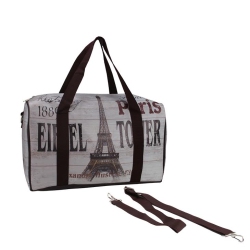 NORTHLIGHT 16" Vintage-Style Eiffel Tower French Theme Travel Bag With Handles And Crossbody Strap In Gray
