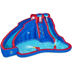 SUNNY & FUN Double Dip Inflatable Water Slide Park – Heavy-Duty for Outdoor Fun - Climbing Wall, 2 Slides & Splash Pool – Easy to Set Up &