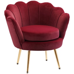 HOMCOM Modern Accent Chair, Velvet-Touch Fabric Leisure Club Chair With Gold Metal Legs for Bedroom, Wine In Red