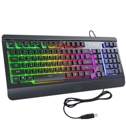 HLD Gaming Keyboard, Led USB Rainbow Backlit Wired Keyboard With Metal Panel, Illuminated Keyboard With Ergonomic Wrist Rest, 19