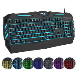 HLD Bakth 7 Colors Led Backlit Gaming Keyboard, Mechanical Feeling And Waterproof, Illuminated USB Wired Keyboard for Pro PC Gam