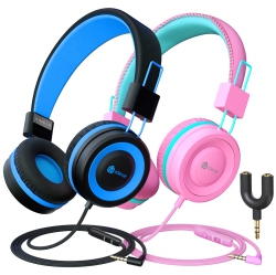 HLD 2 Pack Iclever Kids Headphones With Microphone, Safe Volume Limited 85Db/94Db -Sharing Splitter- Wired Headphones for Kids