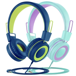 HLD Weduet Kids Headphones With Microphone, Wired Headphones for Kids Teens With Sharing Splitter, 91Db Safe Volume Limited Tang