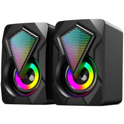 HLD Computer Speakers, 2.0 USB Powered Gaming Speakers With Volume Control, RGB Lights, 3.5MM Aux-In Stereo Small Speaker for PC