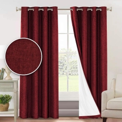 CANADIAN LINEN Faux Linen Textu Blackout Window Curtain, W 52" X L 84", Long Thermal Insulated Burlap Effect Linen Curtain Grommet Top In Red