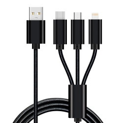 TOYTEXX 3 In 1 Phone Data Cable, USB Charging Cable With Lightning, USB-C And Micro USB Braided Cable (1.2M)