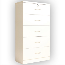 BETTER HOME PRODUCTS Olivia Wooden Tall 5 Drawer Chest Bedroom Dresser In In White