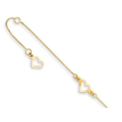 GEM AND HARMONY 14K Gold Adjustable Heart Anklet 9 Inches In Yellow