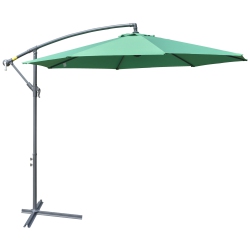 OUTSUNNY 10Ft Offset Patio Umbrella With Base, Garden Hanging Parasol With Crank, Banana Cantilever Umbrella Sun Shade In Green
