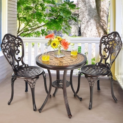 COSTWAY 3PCs Patio Bistro Set Round Table Chairs All Weather Cast Aluminum Yard