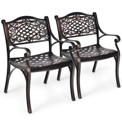 COSTWAY 2PCs Patio Dining Bistro Chair All Weather Cast Aluminum Armrest Garden