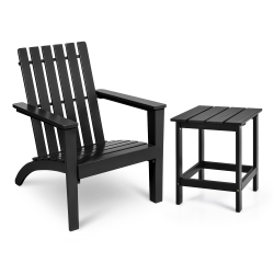 COSTWAY 2PCs Patio Adirondack Chair Side Table Set Solid Wood Garden Deck In Black