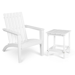 COSTWAY 2PCs Patio Adirondack Chair Side Table Set Solid Wood Garden Deck In White