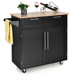 COSTWAY Rolling Kitchen Cart Island Heavy Duty Storage Trolley Cabinet Utility In Black