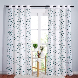 CANADIAN LINEN Voile Sheer Curtains W 52" X L 84", 2 Panels Light Filtering Machine Washable Sheer Window Drapes Ring Curtains Leaf Embroidered