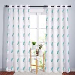 CANADIAN LINEN Voile Sheer Curtains, W 52" X L 84", 2 Panels Light Filtering Window Sheer Drapes Ring Curtains, Decorative White/green Embroidery