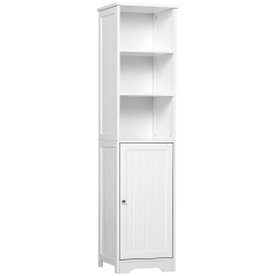 KLEANKIN Narrow Bathroom Cabinet, Tall Bathroom Storage Cabinet, Freestanding Linen Cabinet With Adjustable Shelf, 3 Open Shelves In White