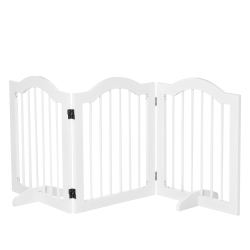 PAWHUT 24"h Foldable Dog Gate, 3 Panels Freestanding Pet Gate Barriers Indoor With Support Feet, Puppy Fence for Small Dogs In White