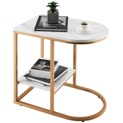 COSTWAY C-Shaped Side Table 2-Tier End Table With Storage Modern Compact Snack Table