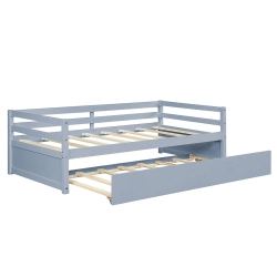 COSTWAY Twin Size Trundle Daybed Wooden Slat Support Mattress Platform for Kids