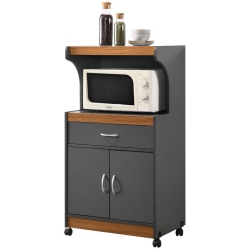 HODEDAH Microwave Contemporary Wooden Kitchen Cart In Grey-Oak Finish